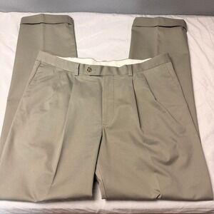 Roundtree Yorke Mens Pleated Chino Pants Khaki Tan Size 38x34 Cotton Spandex